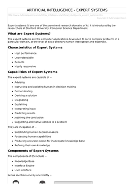 Artificial Intelligence Expert Systems