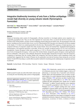 Integrative Biodiversity Inventory of Ants from a Sicilian Archipelago Reveals High Diversity on Young Volcanic Islands (Hymenoptera: Formicidae)