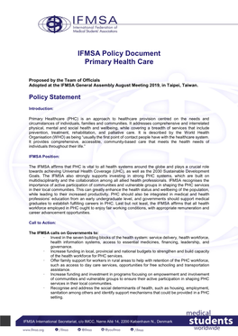 IFMSA Policy Document Primary Health Care