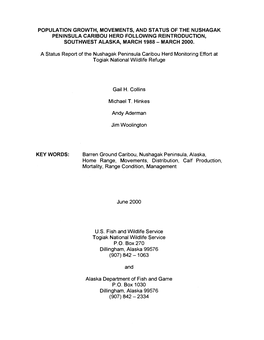 Population Growth, Movements, and Status of the Nushagak Peninsula Caribou Herd Following Reintroduction, Southwest Alaska, March 1988 - March 2000