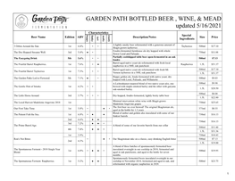 GARDEN PATH BOTTLED BEER , WINE, & MEAD Updated 5/16/2021