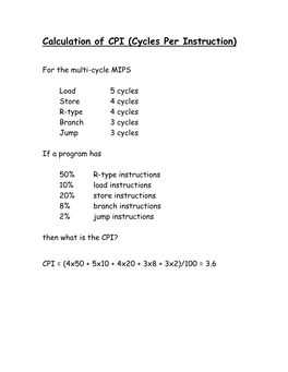 Calculation of CPI (Cycles Per Instruction)