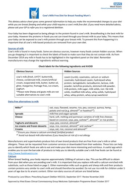 Cow's Milk Free Diet for Breast Feeding Mum's