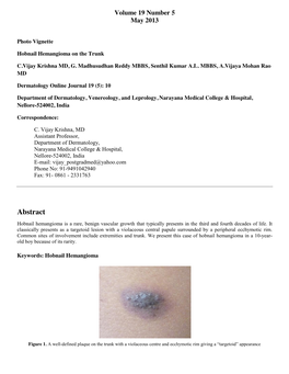 Abstract Hobnail Hemangioma Is a Rare, Benign Vascular Growth That Typically Presents in the Third and Fourth Decades of Life