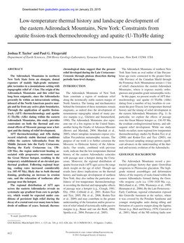 Low-Temperature Thermal History and Landscape Development of the Eastern Adirondack Mountains, New York: Constraints from Apatit