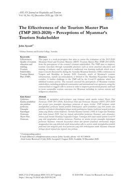 The Effectiveness of the Tourism Master Plan (TMP 2013-2020) – Perceptions of Myanmar’S Tourism Stakeholder