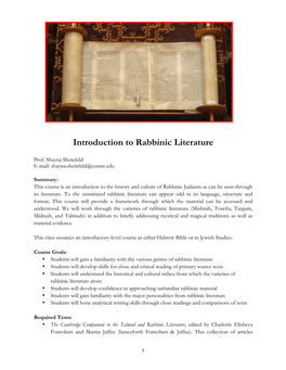 Introduction to Rabbinic Literature