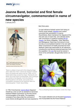 Jeanne Baret, Botanist and First Female Circumnavigator, Commemorated in Name of New Species 3 January 2012