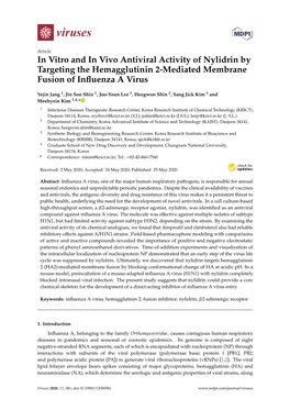 In Vitro and in Vivo Antiviral Activity of Nylidrin by Targeting the Hemagglutinin 2-Mediated Membrane Fusion of Inﬂuenza a Virus