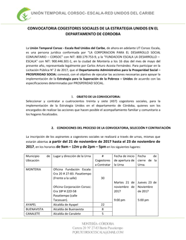 Convocatoria Cogestores Sociales De La Estrategia Unidos En El Departamento De Cordoba