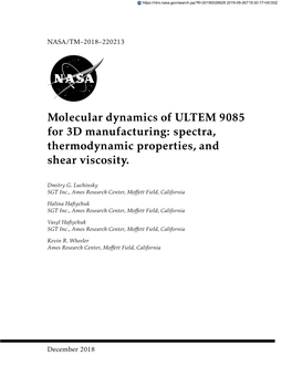 Molecular Dynamics of ULTEM 9085 for 3D Manufacturing: Spectra, Thermodynamic Properties, and Shear Viscosity