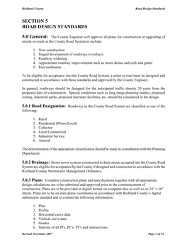 Section 5 Road Design Standards 5.0