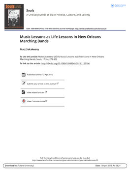 Music Lessons As Life Lessons in New Orleans Marching Bands
