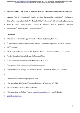 Emergence of the Ug99 Lineage of the Wheat Stem Rust Pathogen Through Somatic Hybridisation