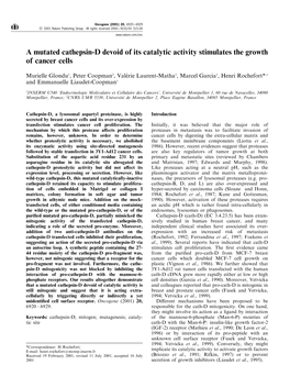 A Mutated Cathepsin-D Devoid of Its Catalytic Activity Stimulates the Growth of Cancer Cells