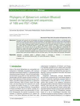 Phylogeny of Sphaerium Solidum (Bivalvia) Based on Karyotype and Sequences of 16S and ITS1 Rdna