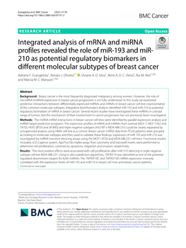 Integrated Analysis of Mrna and Mirna Profiles Revealed the Role Of