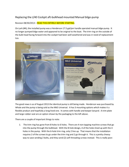 Replacing the J/40 Cockpit Aft-Bulkhead Mounted Manual Bilge-Pump