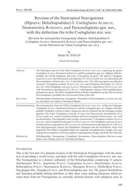 (Diptera: Dolichopodidae) I: Coeloglutus ALDRICH, Neotonnoiria ROBINSON, and Paracoeloglutus Gen