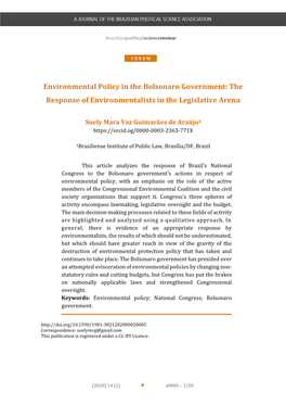 Environmental Policy in the Bolsonaro Government: the Response of Environmentalists in the Legislative Arena