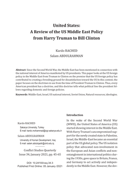 A Review of the US Middle East Policy from Harry Truman to Bill Clinton