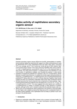 Redox Activity of Naphthalene Secondary Organic Aerosol R