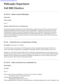 Philosophy Department Fall 2001 Electives