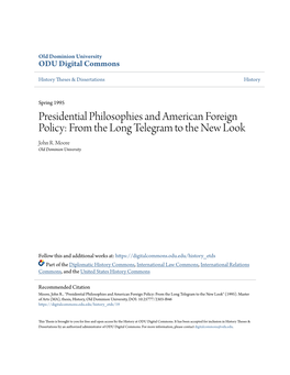 Presidential Philosophies and American Foreign Policy: from the Long Telegram to the New Look John R