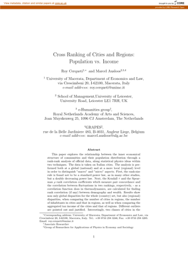 Cross Ranking of Cities and Regions: Population Vs