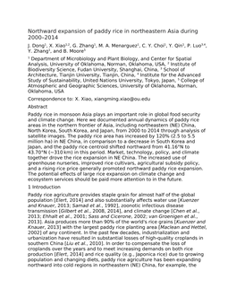 Northward Expansion of Paddy Rice in Northeastern Asia During 2000–2014 J