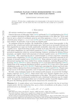 Complex Planar Curves Homeomorphic to a Line Have at Most Four Singular Points