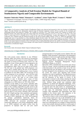 A Comparative Analysis of Soil Erosion Models for Tropical Humid of Southeastern Nigeria and Comparable Environments