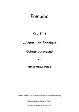 Cahier De La Fabrique De L'église De Pompiac