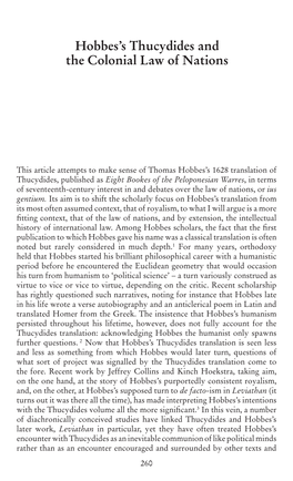 Hobbes's Thucydides and the Colonial Law of Nations