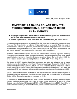 Riverside, La Banda Polaca De Metal Y Rock Progresivo, Estrenará Disco En El Lunario