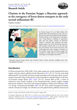 Chariots in the Eurasian Steppe: a Bayesian Approach to the Emergence of Horse-Drawn Transport in the Early Second Millennium BC Stephan Lindner*