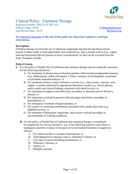 Clinical Policy: Chelation Therapy Reference Number: HNCA.CP.MP