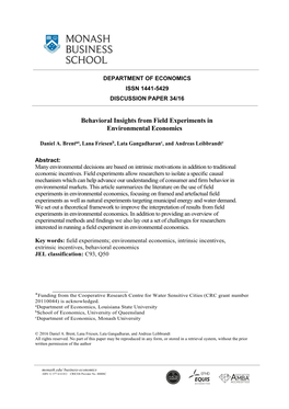 Behavioral Insights from Field Experiments in Environmental