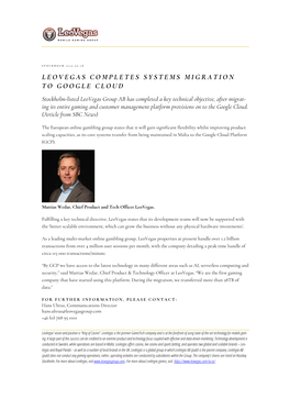 Leovegas Completes Systems Migration to Google Cloud