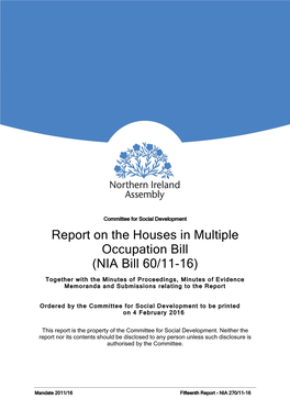 Report on the Houses in Multiple Occupation Bill (NIA Bill 60/11-16)