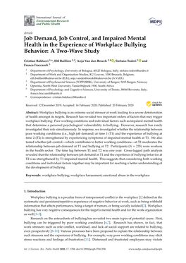 Job Demand, Job Control, and Impaired Mental Health in the Experience of Workplace Bullying Behavior: a Two-Wave Study