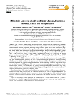 Rhönite in Cenozoic Alkali Basalt from Changle, Shandong Province, China, and Its Significance