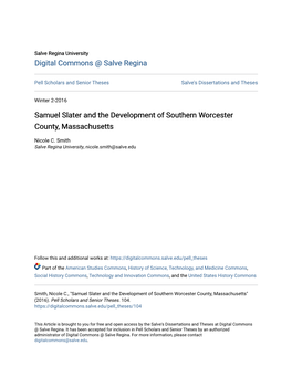 Samuel Slater and the Development of Southern Worcester County, Massachusetts