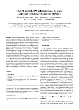 NLRP1 and NLRP3 Inflammasomes As a New Approach to Skin Carcinogenesis (Review)