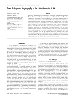 Forest Ecology and Biogeography of the Uinta Mountains, U.S.A