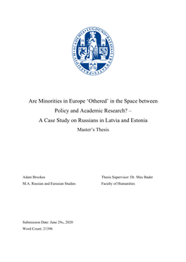 Are Minorities in Europe 'Othered' in the Space Between Policy and Academic Research? – a Case Study on Russians in Latvia