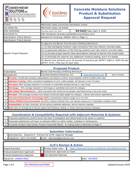 Concrete Moisture Solutions Product & Substitution Approval Request