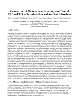 Comparison of Measurement Accuracy and Time of TRP and TIS in Reverberation and Anechoic Chambers