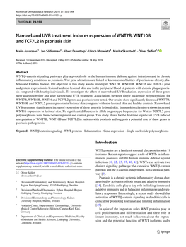 Narrowband UVB Treatment Induces Expression of WNT7B, WNT10B and TCF7L2 in Psoriasis Skin