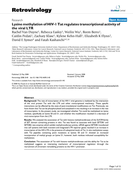 Lysine Methylation of HIV-1 Tat Regulates Transcriptional Activity Of